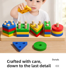 Montessori Geometric Columns Sorting Toy | Wooden 3D Puzzle Board for Toddlers | Shape & Color Learning