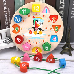 Wooden TIme Learning Clock & Bead Maze Educational Toy | Time Learning, Shapes, Numbers and Fine Motor Fun for Kids
