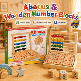 2-in-1 Wooden Abacus with Math Study Blocks | Counting & Number Learning Toy for Kids