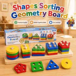 Montessori Geometric Columns Sorting Toy | Wooden 3D Puzzle Board for Toddlers | Shape & Color Learning