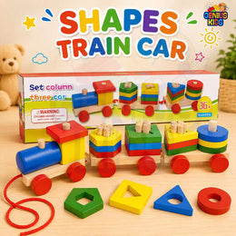 Wooden 3-Section Train with Numbers, Shapes & Cars Building Blocks Set | Educational Toy for Kids