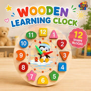 Wooden TIme Learning Clock & Bead Maze Educational Toy | Time Learning, Shapes, Numbers and Fine Motor Fun for Kids