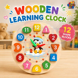 Wooden TIme Learning Clock & Bead Maze Educational Toy | Time Learning, Shapes, Numbers and Fine Motor Fun for Kids